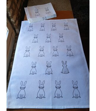 Rabbit-print tea towel