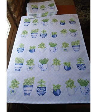 Potted plants print tea towel