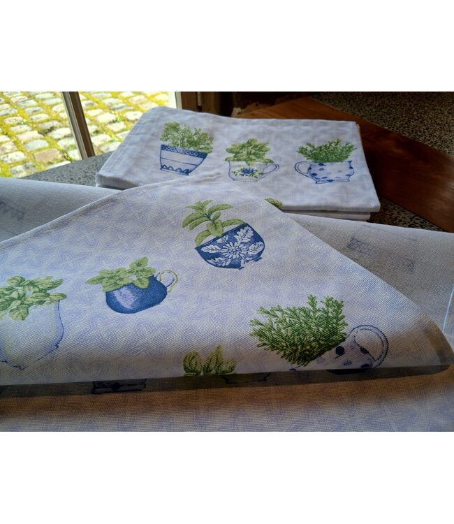 Potted plants print tea towel