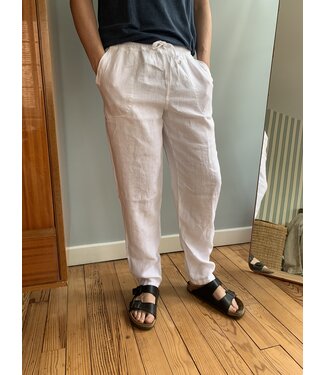 Unisex white relaxed-fit linen trousers