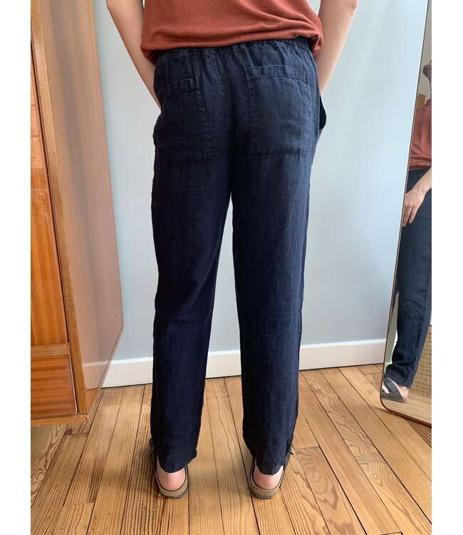 Pantalon en lin relax mixte marine