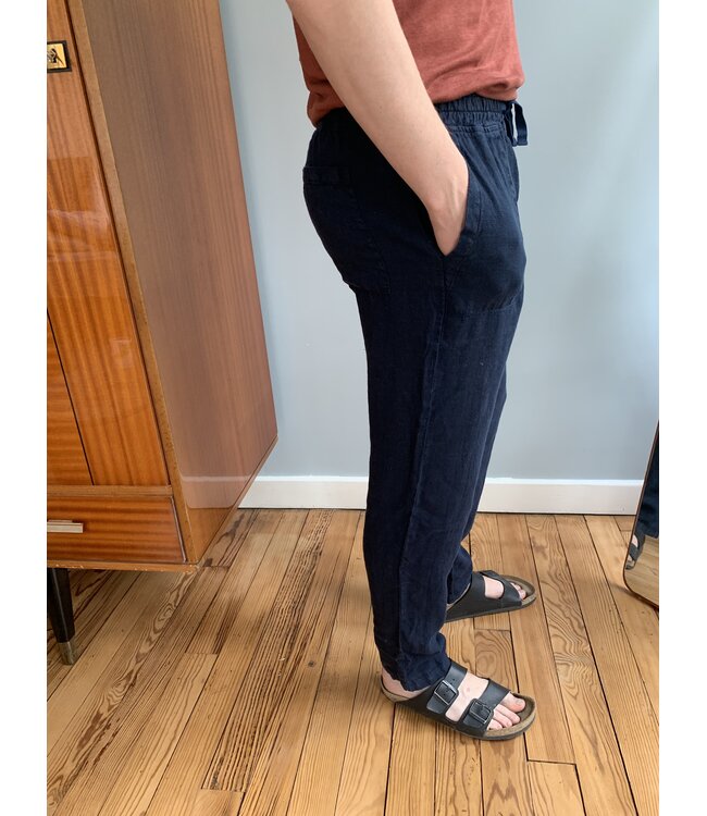 Pantalon en lin relax mixte marine
