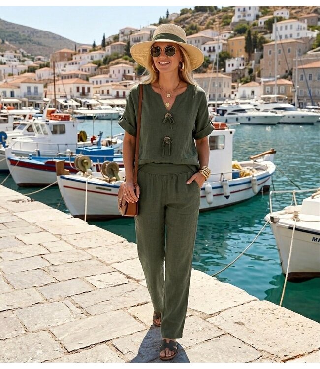 pantalon en lin FIDELE kaki