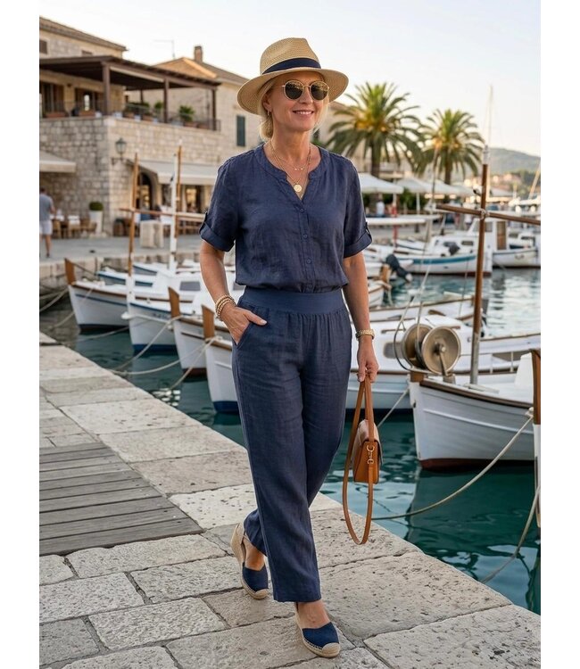 FIDELE linen trousers navy blue
