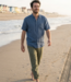 Le grenier du lin Chemise homme col mao bleu délavé en lin 100% – manches courtes