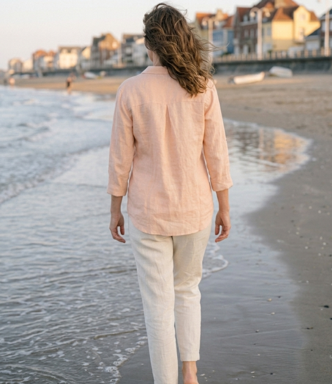 Le grenier du lin Linnen blouse SARAH in poederroze