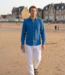 Chemise homme en lin bleu océan 100% – col classique