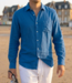 Chemise homme en lin bleu océan 100% – col classique