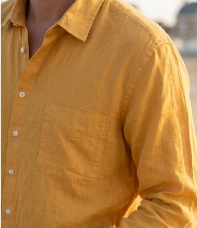 Le grenier du lin Chemise homme en lin safran 100% – col classique