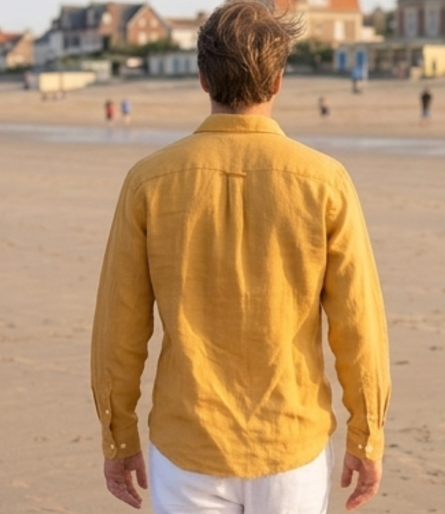 Le grenier du lin Chemise homme en lin safran 100% – col classique