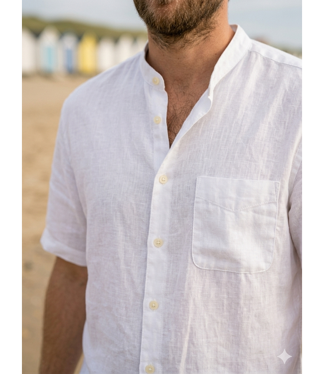 Le grenier du lin Chemise Col Mao MC Blanc