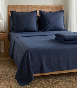 Drap plat en lin bleu de chine