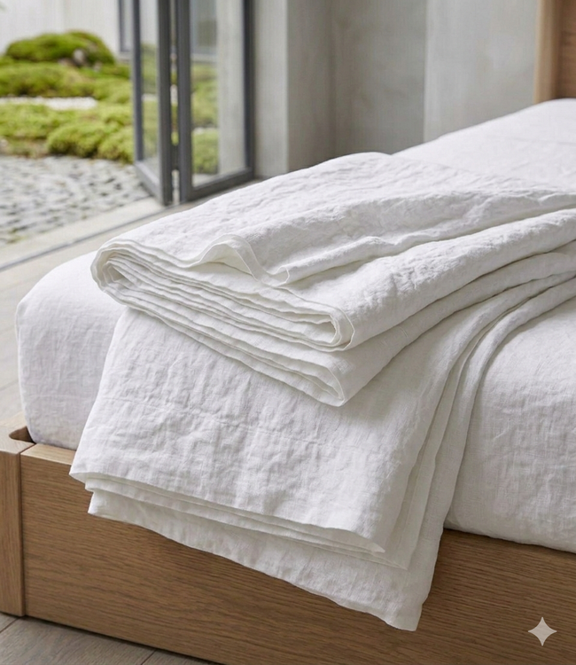 Drap housse en lin blanc