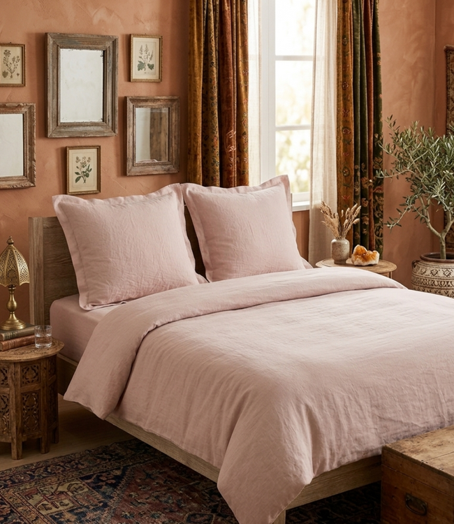 Drap housse en lin nude
