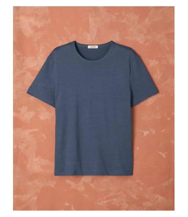 Lemahieu Men's linen knitted T-shirt with navy round neck
