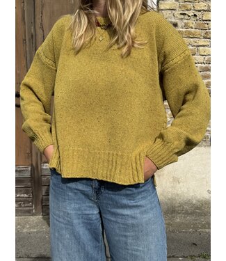 Pull irlandais femme oversize laine et cachemire jaune