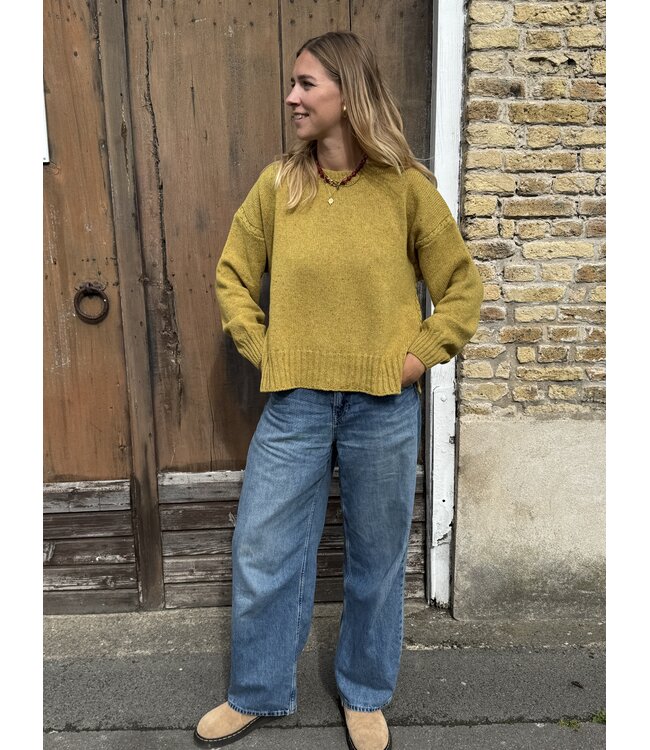 Pull irlandais femme oversize laine et cachemire jaune