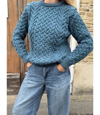 Pull Col Rond Aran à Torsades Bermude