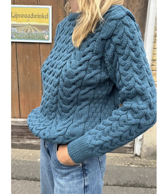 Pull Col Rond Aran à Torsades Bermude