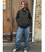 Cardigan femme irlandaise en laine mérinos kaki à zip asymétrique