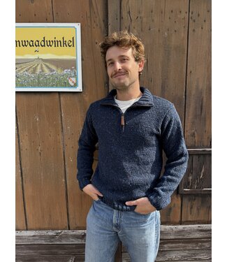 Pull col camionneur denim en laine mérinos Donegal