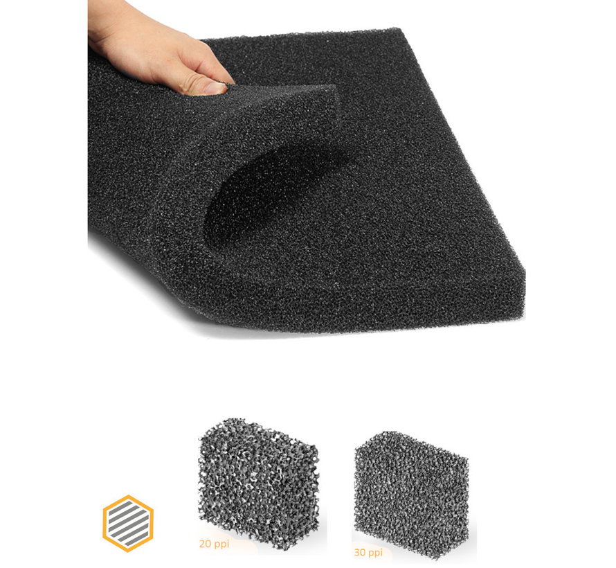 PPI 45 Bespoke Filter Cloth - Black polyester filter foam - For fine air filtration - Open cell structure - Various thicknesses - For air use only