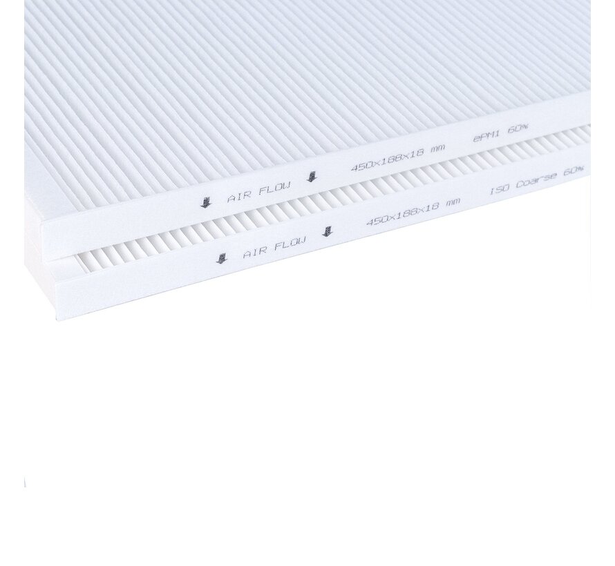 DucoBox Energy Comfort F7 + G4 Filter set - HQ-Filters house brand - 188×450×18 mm - ePM1 60% + ISO Coarse 60% - Compatible with 0000-4485