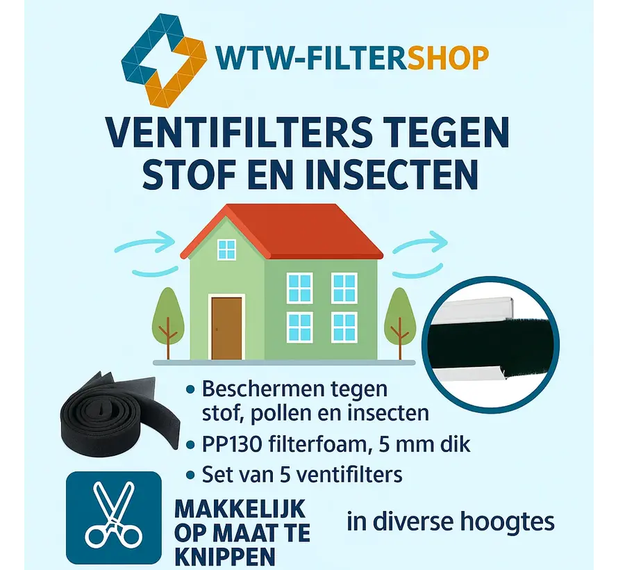 HQ Vent filter for ventilation grille - 65 mm high.