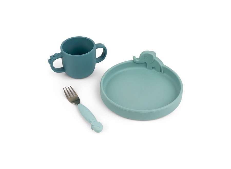 Peekaboo silicone dinner set  | Blue