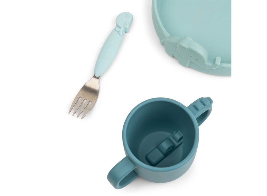 Peekaboo silicone dinner set  | Blue