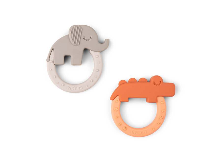 Bijtring 2-pack Deer Friends Papaya/Sand