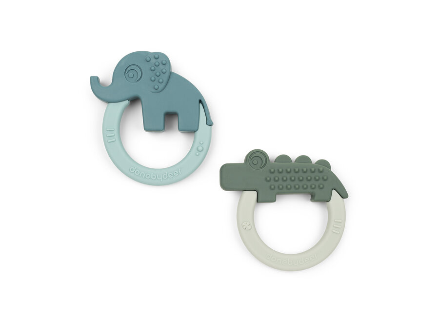 Bijtring 2-pack Deer Friends Green/Blue