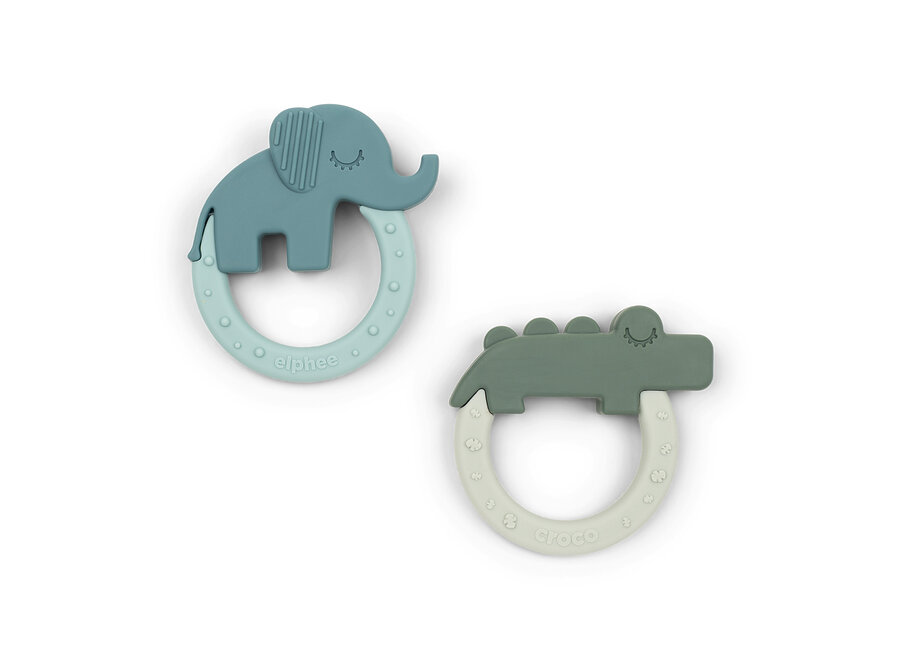 Bijtring 2-pack Deer Friends Green/Blue