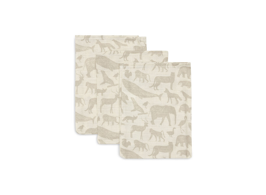 Hydrofiel Washandje 15x 20cm Animals Nougat (3pack)