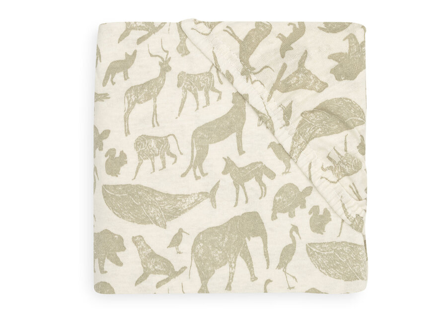 Hoeslaken Jersey 70x140/75x150cm Animals Olive
