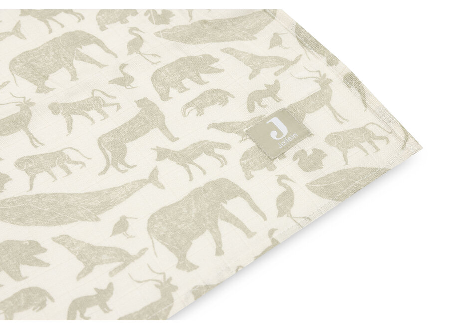 Hydrofiele Doek Large 115x 115cm Animals Olive Green (2pack)