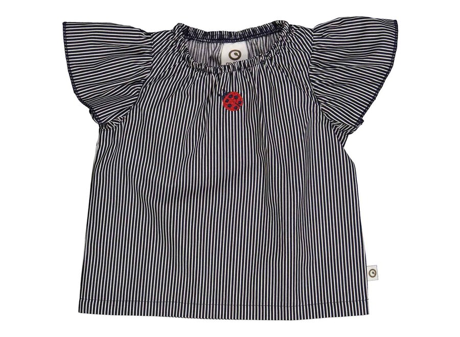 Baby Meisjes Poplin Stripe Frill S/s Tshirt