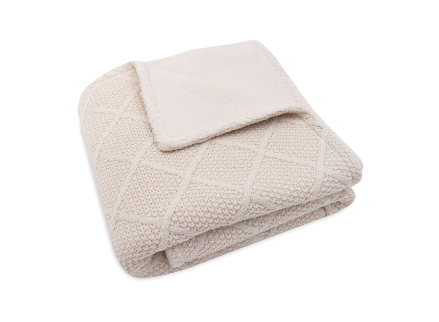 Deken Ledikant 100x150cm Check Knit Oatmeal/Teddy Fleece