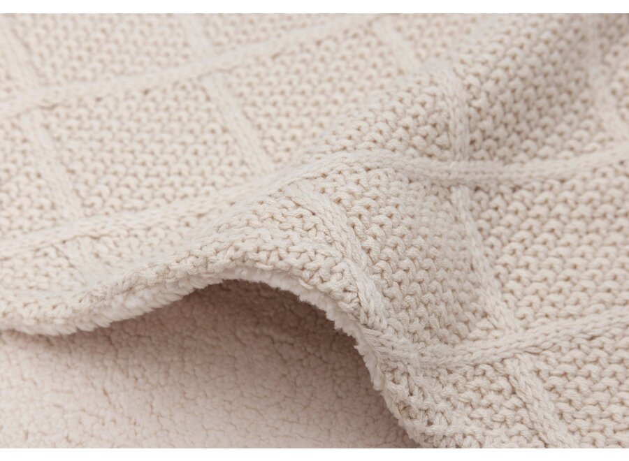 Deken Ledikant 100x150cm Check Knit Oatmeal/Teddy Fleece