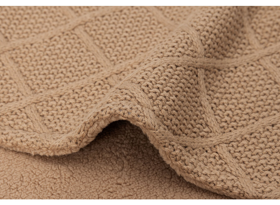 Deken Ledikant 100x150cm Check Knit Biscuit/Teddy Fleece