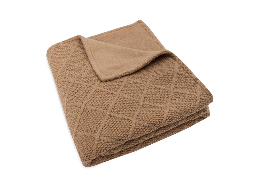 Deken Ledikant 100x150cm Check Knit Biscuit/Teddy Fleece