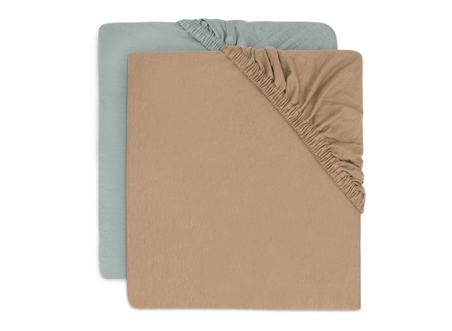 Hoeslaken Jersey 70/75x140/150cm Sea Green/Biscuit