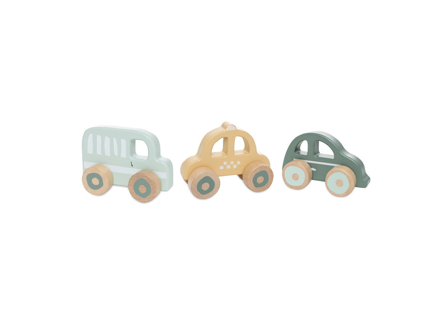 Houten Auto op Wielen 3-pack