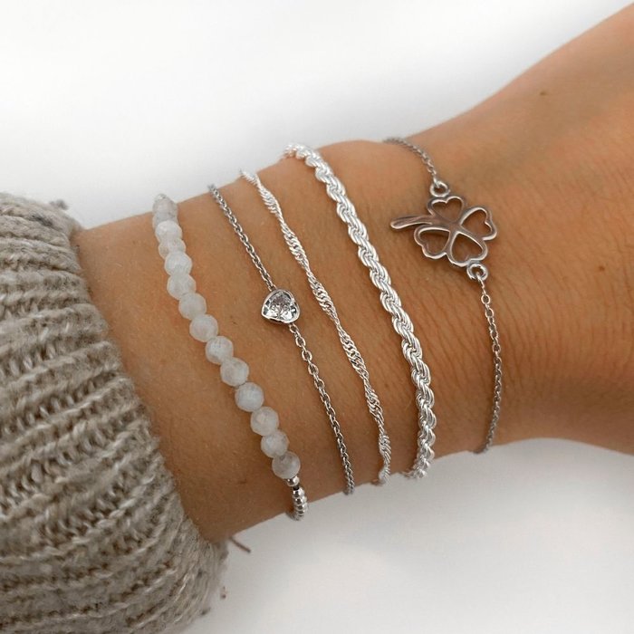 Rainbow Moonstone beads bracelet - 925 zilver