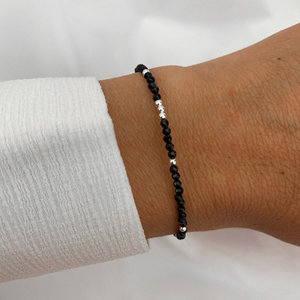 Black Onyx kralen armband - 925 zilver