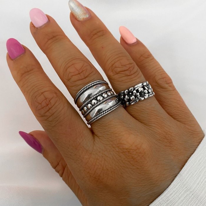 Ring Boho Silver Flowers - 925 zilver