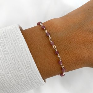 gokken Injectie Sluipmoordenaar Roze Toermalijn beads armband - 925 zilver