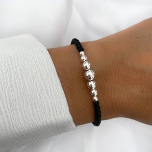 Black onyx armband Rosa - 925 zilver