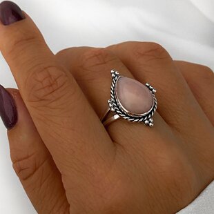 Pink drop opal ring - 925 zilver