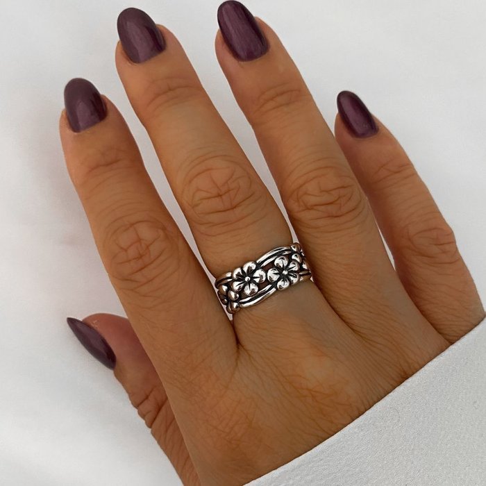 Ring Boho Silver Flowers - 925 zilver